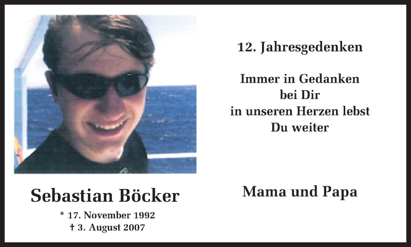  Traueranzeige für Sebastian Böcker vom 03.08.2019 aus Ruhr Nachrichten