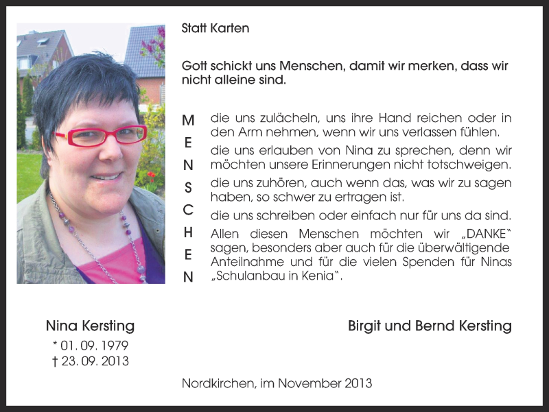  Traueranzeige für Nina Kersting vom 02.11.2013 aus Ruhr Nachrichten