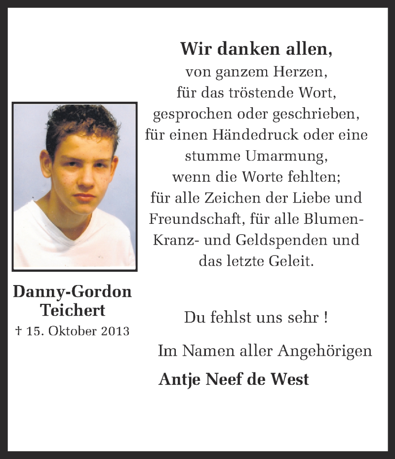 Traueranzeige für Danny-Gordon Teichert vom 25.11.2013 aus Ruhr Nachrichten