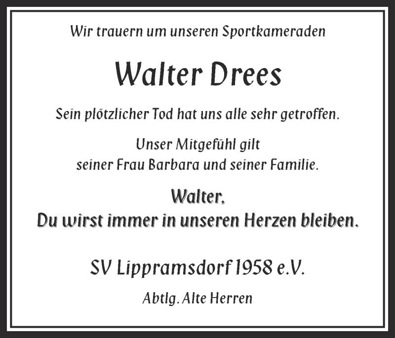  Traueranzeige für Walter Drees vom 20.02.2013 aus Ruhr Nachrichten und Halterner Zeitung