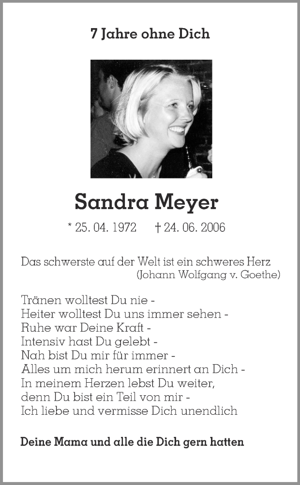  Traueranzeige für Sandra Meyer vom 24.06.2013 aus Ruhr Nachrichten