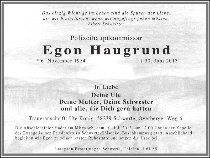  Traueranzeige für Egon Haugrund vom 06.07.2013 aus Ruhr Nachrichten
