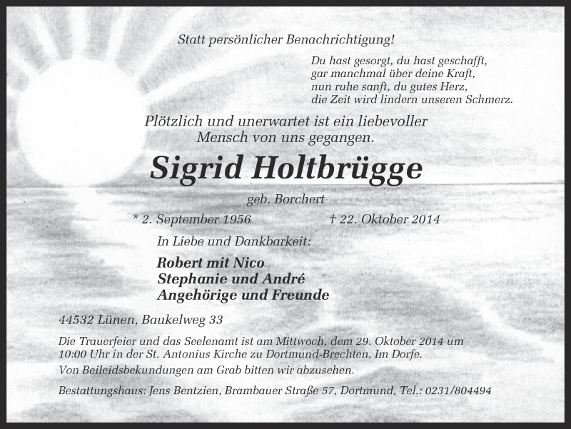  Traueranzeige für Sigrid Holtbrügge vom 24.10.2014 aus Ruhr Nachrichten