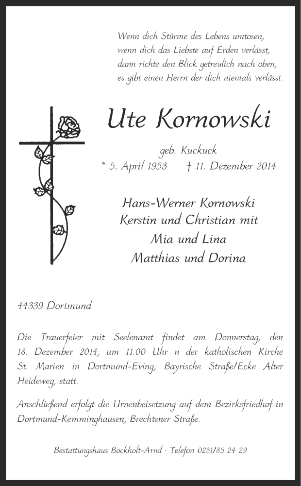  Traueranzeige für Ute Kornowski vom 16.12.2014 aus Ruhr Nachrichten