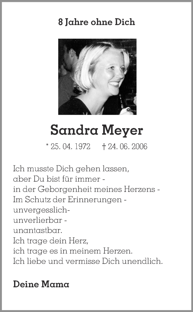  Traueranzeige für Sandra Meyer vom 24.06.2014 aus Ruhr Nachrichten