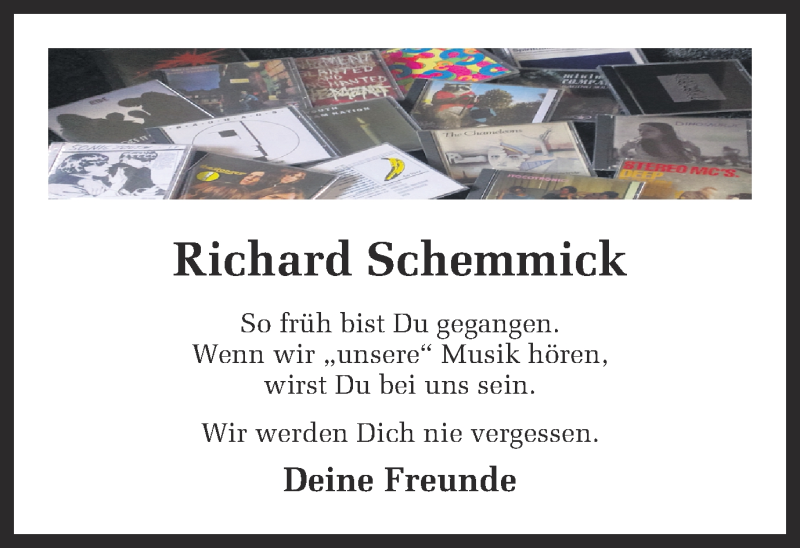  Traueranzeige für Richard Schemmick vom 19.07.2014 aus Münstersche Zeitung und Münsterland Zeitung