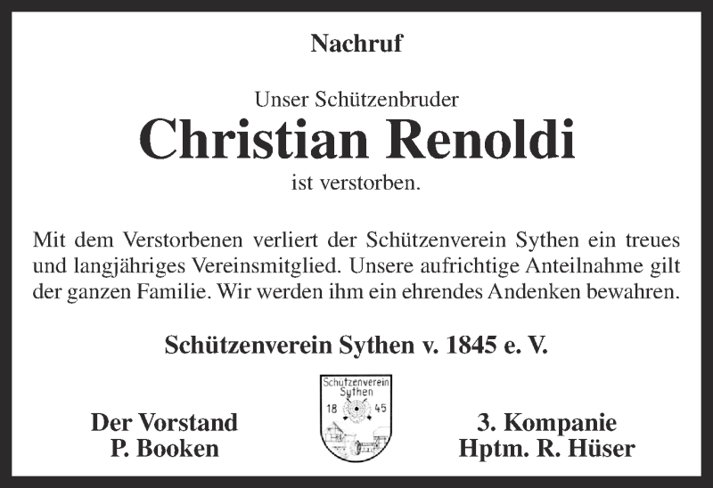  Traueranzeige für Christian Renoldi vom 03.09.2014 aus Ruhr Nachrichten und Halterner Zeitung