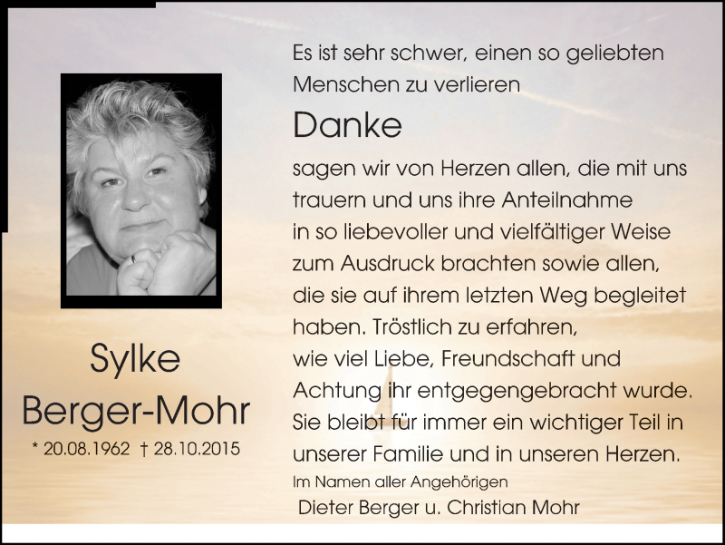  Traueranzeige für Sylke Berger-Mohr vom 12.12.2015 aus Ruhr Nachrichten