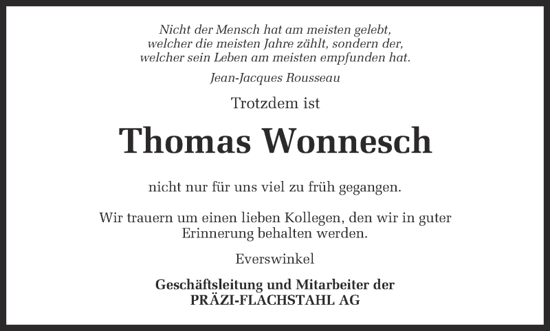  Traueranzeige für Thomas Wonnesch vom 02.03.2015 aus Ruhr Nachrichten und Dorstener Zeitung
