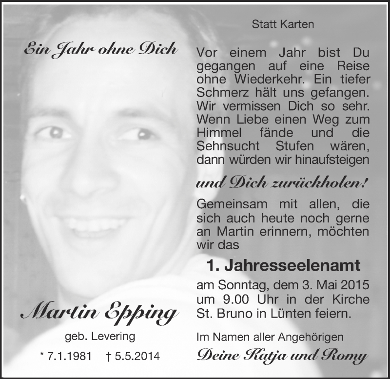  Traueranzeige für Martin Epping vom 29.04.2015 aus Münstersche Zeitung und Münsterland Zeitung