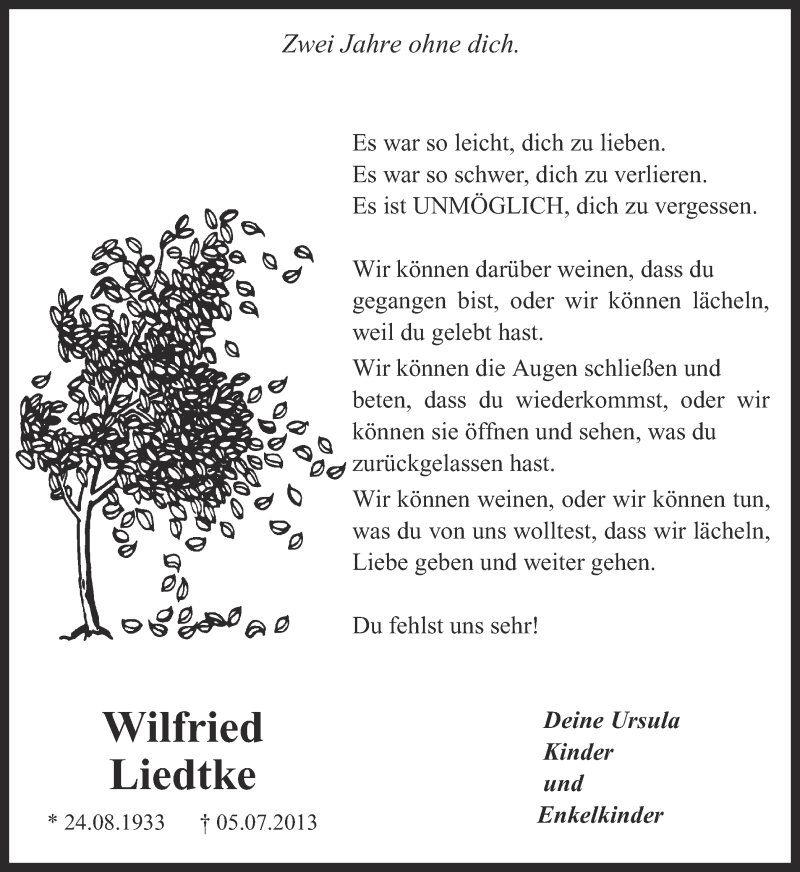  Traueranzeige für Wilfried Liedtke vom 04.07.2015 aus Ruhr Nachrichten und Dorstener Zeitung