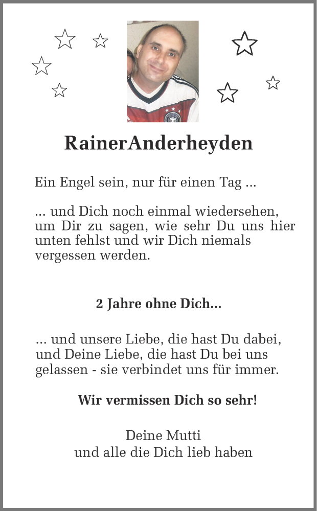  Traueranzeige für Rainer Anderheyden vom 17.10.2016 aus Ruhr Nachrichten