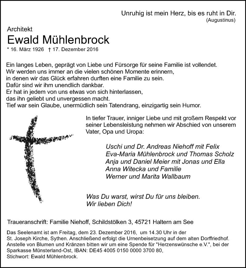  Traueranzeige für Ewald Mühlenbrock vom 20.12.2016 aus Ruhr Nachrichten und Halterner Zeitung