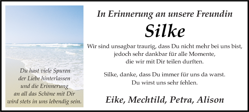  Traueranzeige für Silke Jansen vom 12.02.2016 aus Münstersche Zeitung und Münsterland Zeitung