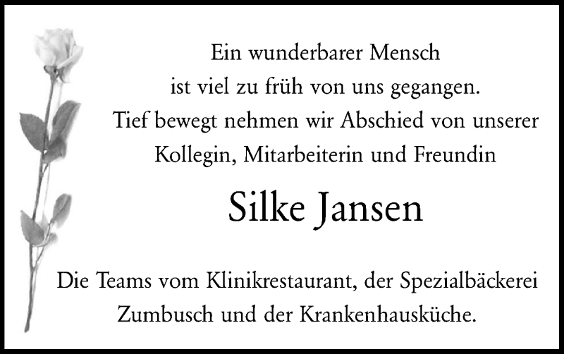  Traueranzeige für Silke Jansen vom 13.02.2016 aus Münstersche Zeitung und Münsterland Zeitung