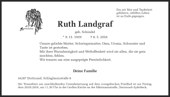 Traueranzeige von Ruth Landgraf von Ruhr Nachrichten