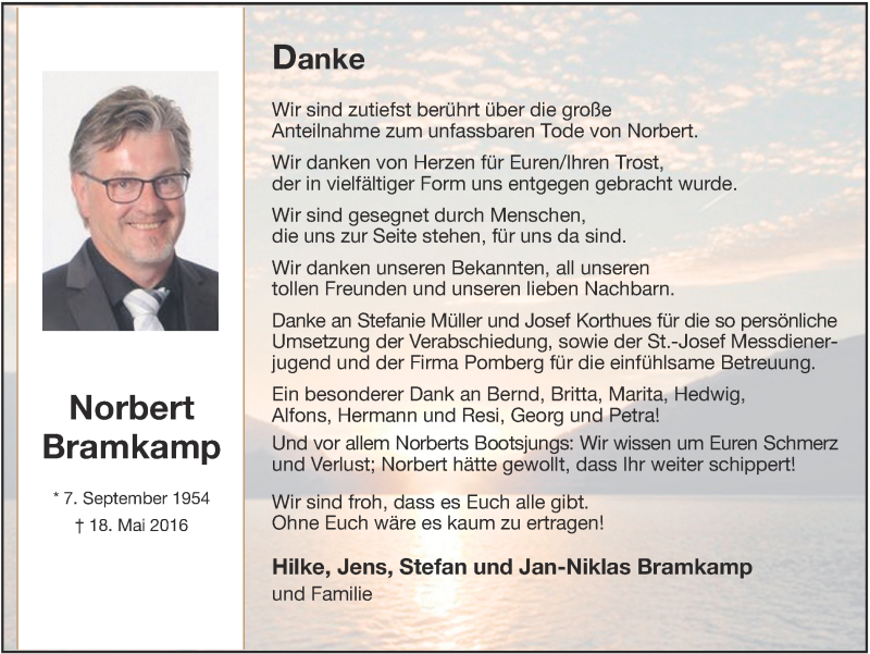  Traueranzeige für Norbert Bramkamp vom 02.07.2016 aus Münstersche Zeitung und Münsterland Zeitung