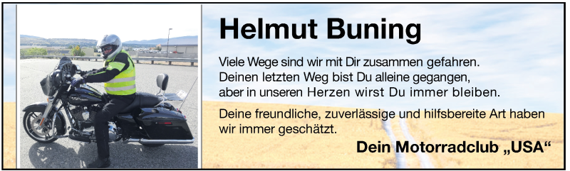  Traueranzeige für Helmut Buning vom 30.09.2016 aus Münstersche Zeitung und Münsterland Zeitung