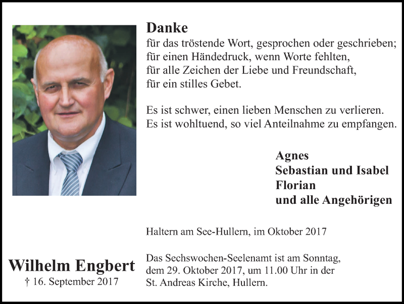  Traueranzeige für Wilhelm Engbert vom 25.10.2017 aus Ruhr Nachrichten und Halterner Zeitung