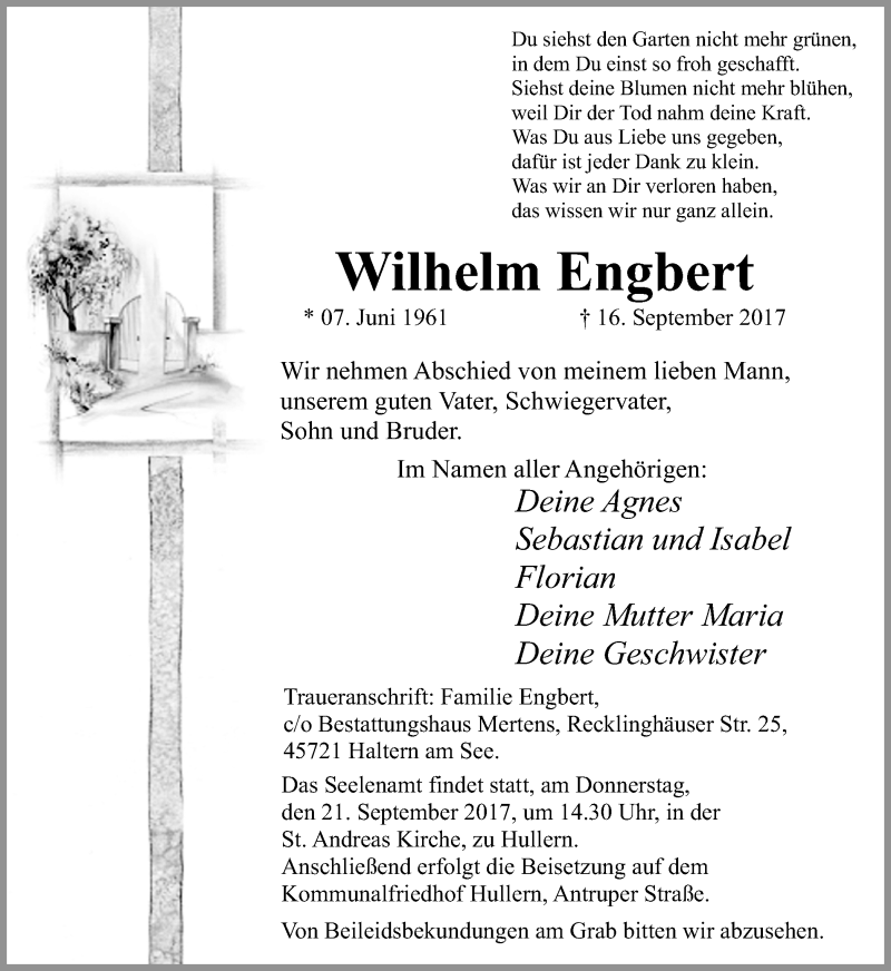  Traueranzeige für Wilhelm Engbert vom 19.09.2017 aus Ruhr Nachrichten und Halterner Zeitung