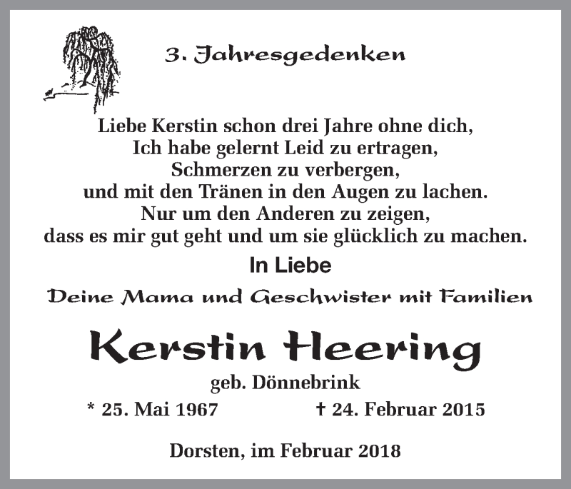  Traueranzeige für Kerstin Heering vom 24.02.2018 aus Ruhr Nachrichten und Dorstener Zeitung