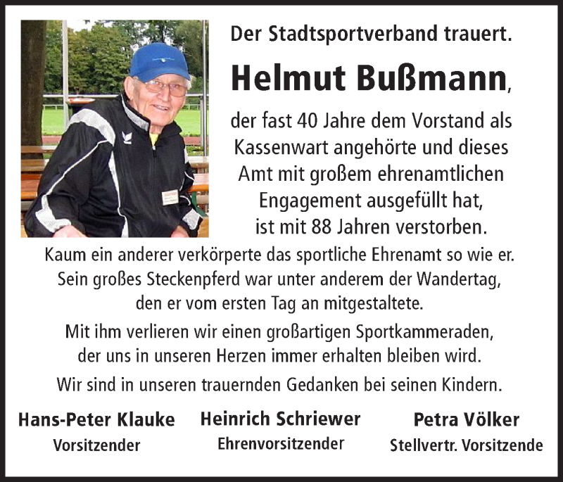  Traueranzeige für Helmut Bußmann vom 11.08.2018 aus Ruhr Nachrichten und Halterner Zeitung
