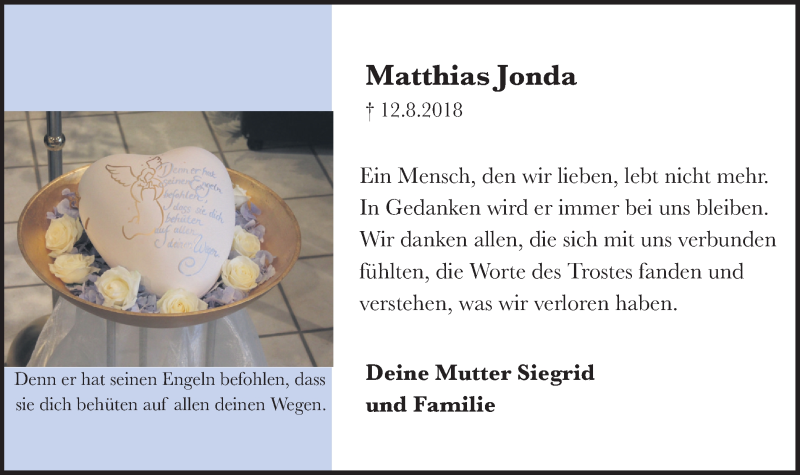  Traueranzeige für Matthias Jonda vom 19.09.2018 aus Ruhr Nachrichten