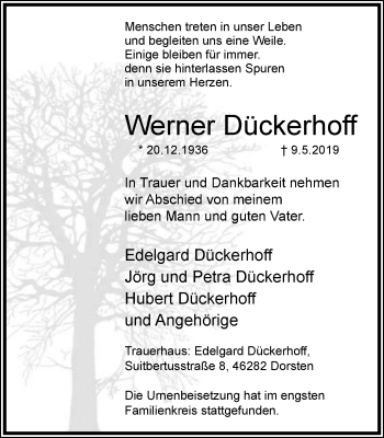 Traueranzeige von Werner Dückerhoff von Ruhr Nachrichten und Dorstener Zeitung