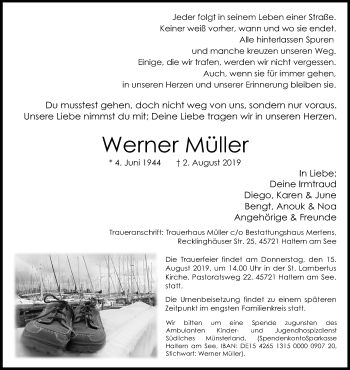 Traueranzeige von Werner Müller von Medienhaus Bauer