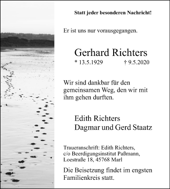 Traueranzeige von Gerhard Richters von Medienhaus Bauer