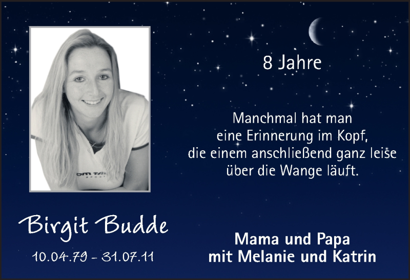  Traueranzeige für Birgit Budde vom 31.07.2019 aus Ruhr Nachrichten