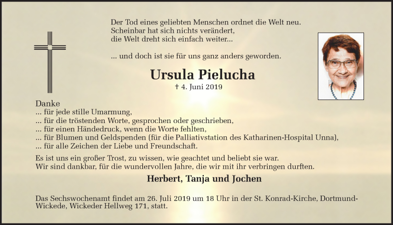  Traueranzeige für Ursula Pielucha vom 20.07.2019 aus Ruhr Nachrichten