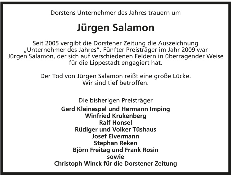  Traueranzeige für Jürgen Salamon vom 29.11.2012 aus 