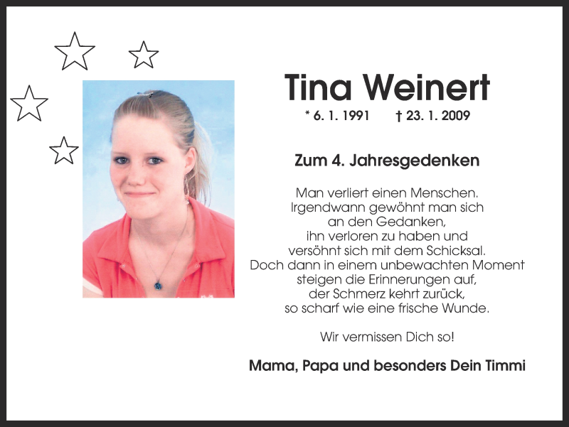  Traueranzeige für Tina Weinert vom 23.01.2013 aus Ruhr Nachrichten