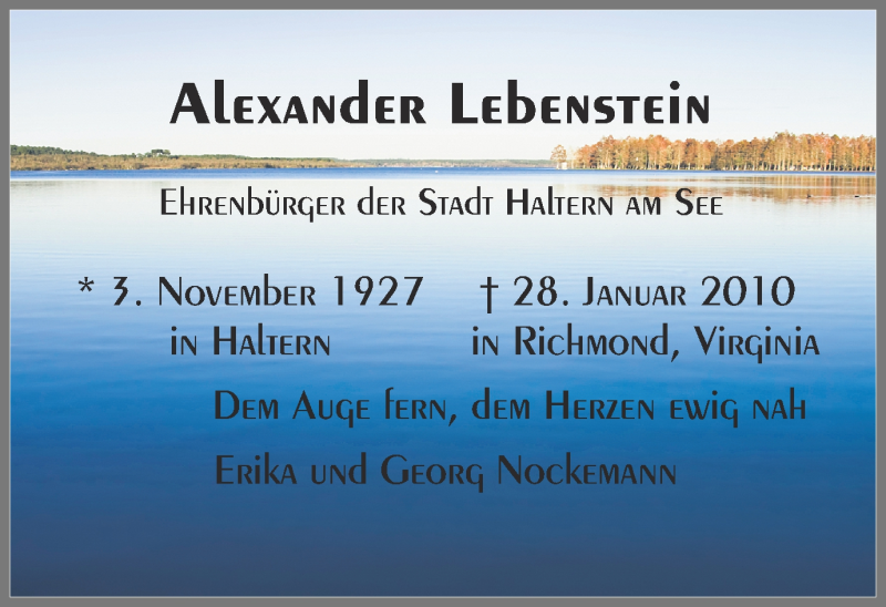  Traueranzeige für Alexander Lebenstein vom 28.01.2013 aus Ruhr Nachrichten und Halterner Zeitung