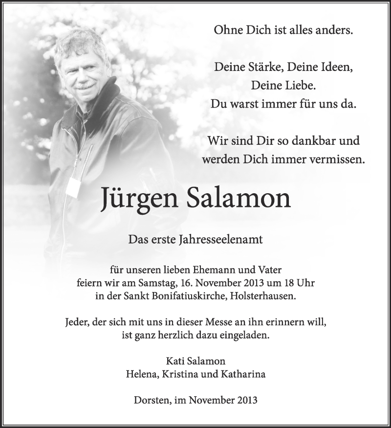  Traueranzeige für Jürgen Salamon vom 13.11.2013 aus Ruhr Nachrichten und Dorstener Zeitung