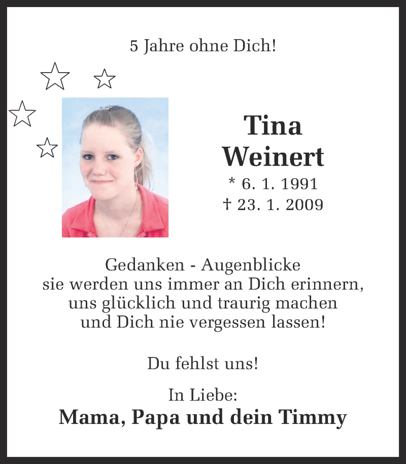  Traueranzeige für Tina Weinert vom 23.01.2014 aus Ruhr Nachrichten