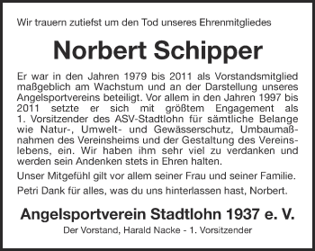 Traueranzeige von Norbert Schipper von Münstersche Zeitung und Münsterland Zeitung