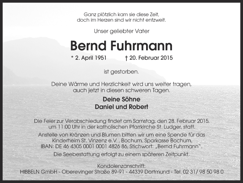  Traueranzeige für Bernd Fuhrmann vom 25.02.2015 aus Ruhr Nachrichten
