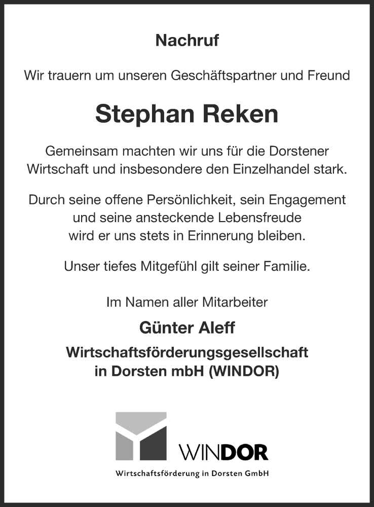  Traueranzeige für Stephan Reken vom 30.01.2016 aus Ruhr Nachrichten und Dorstener Zeitung