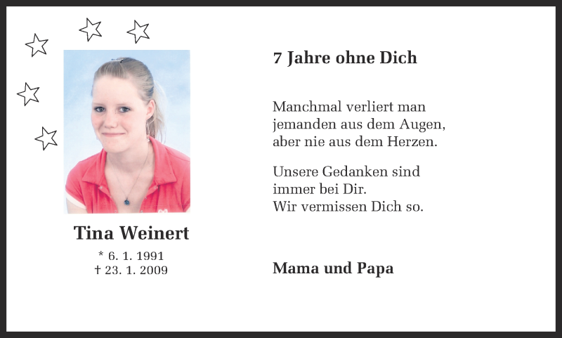  Traueranzeige für Tina Weinert vom 23.01.2016 aus Ruhr Nachrichten