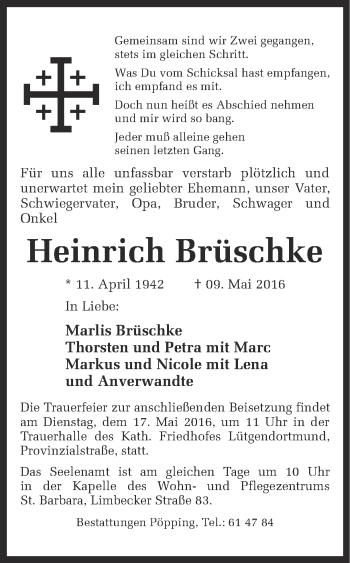 Traueranzeige von Heinrich Brüschke von Ruhr Nachrichten