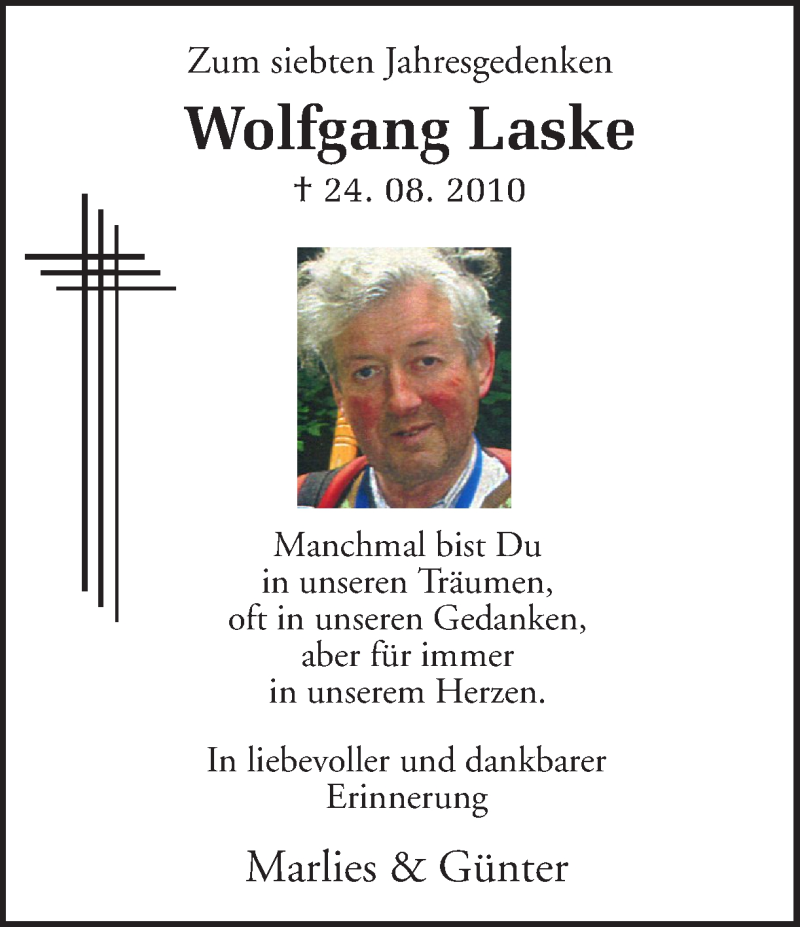  Traueranzeige für Wolfgang Laske vom 24.08.2017 aus Ruhr Nachrichten