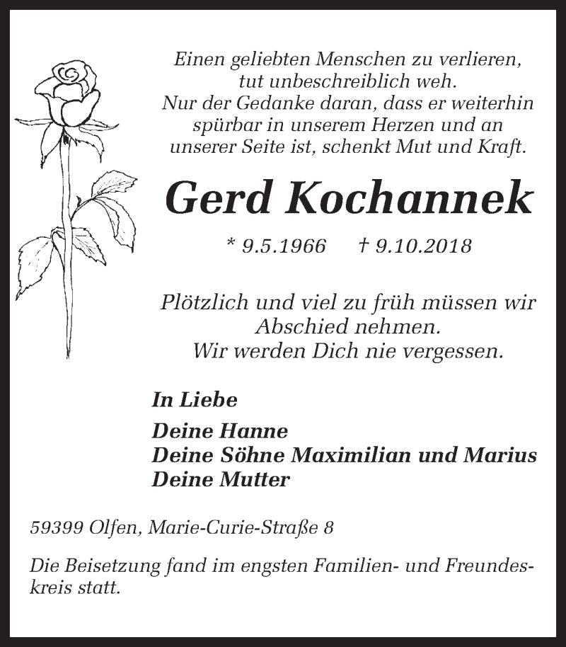  Traueranzeige für Gerd Kochannek vom 16.10.2018 aus Ruhr Nachrichten