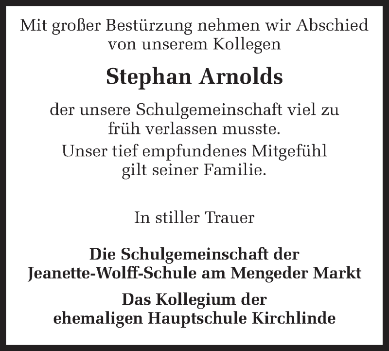  Traueranzeige für Stephan Arnolds vom 23.02.2018 aus Ruhr Nachrichten