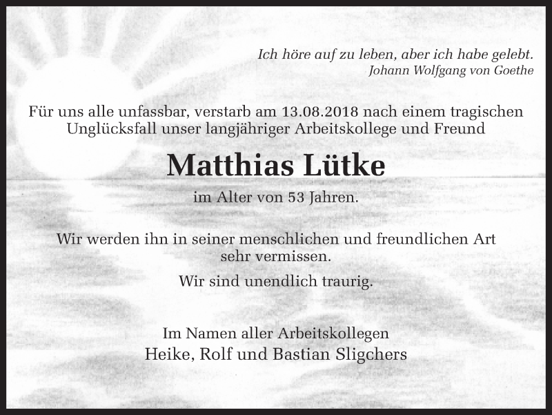  Traueranzeige für Matthias Lütke vom 16.08.2018 aus Ruhr Nachrichten und Dorstener Zeitung