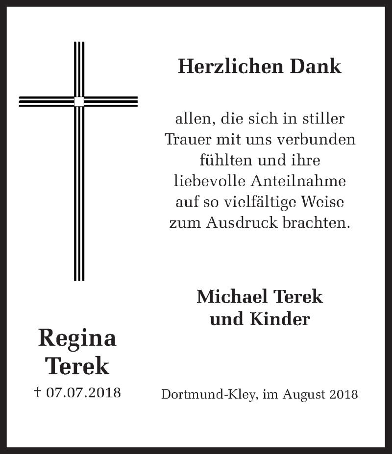  Traueranzeige für Regina Terek vom 18.08.2018 aus Ruhr Nachrichten