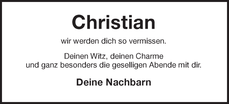  Traueranzeige für Christian Berghaus vom 10.01.2019 aus Münstersche Zeitung und Münsterland Zeitung