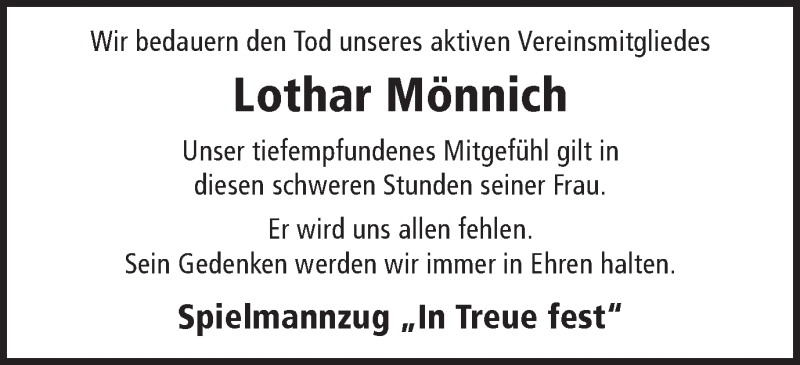  Traueranzeige für Lothar Mönnich vom 12.01.2019 aus Ruhr Nachrichten und Halterner Zeitung