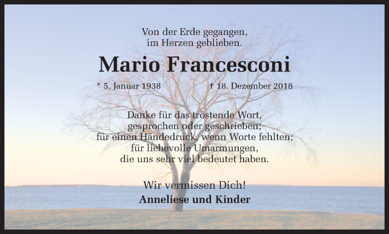  Traueranzeige für Mario Francesconi vom 18.01.2019 aus Ruhr Nachrichten und Dorstener Zeitung